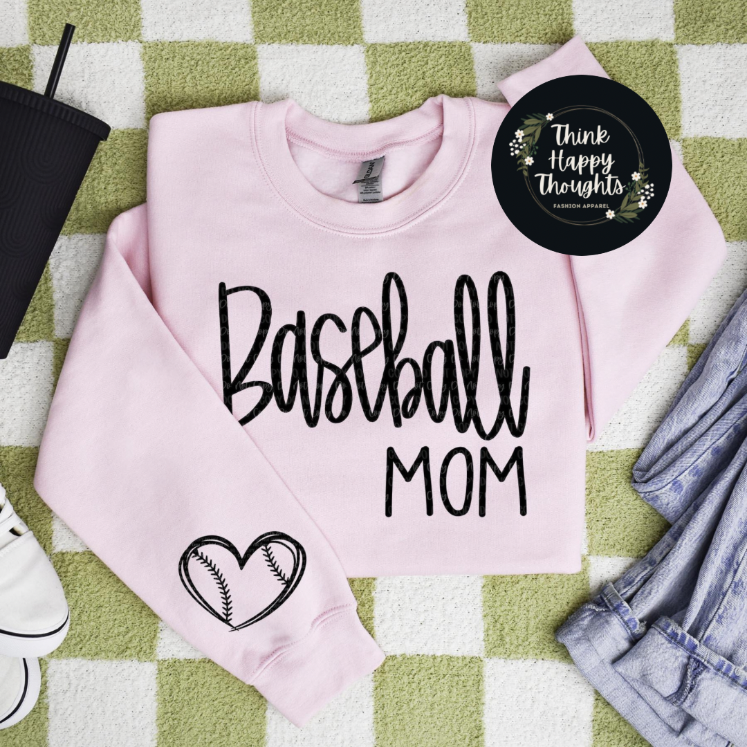 Baseball Mom w/heart sleeve (dark print)