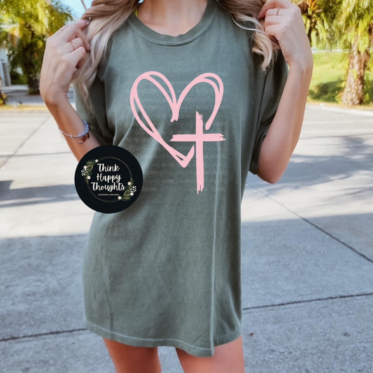 Heart and Cross (baby pink print)